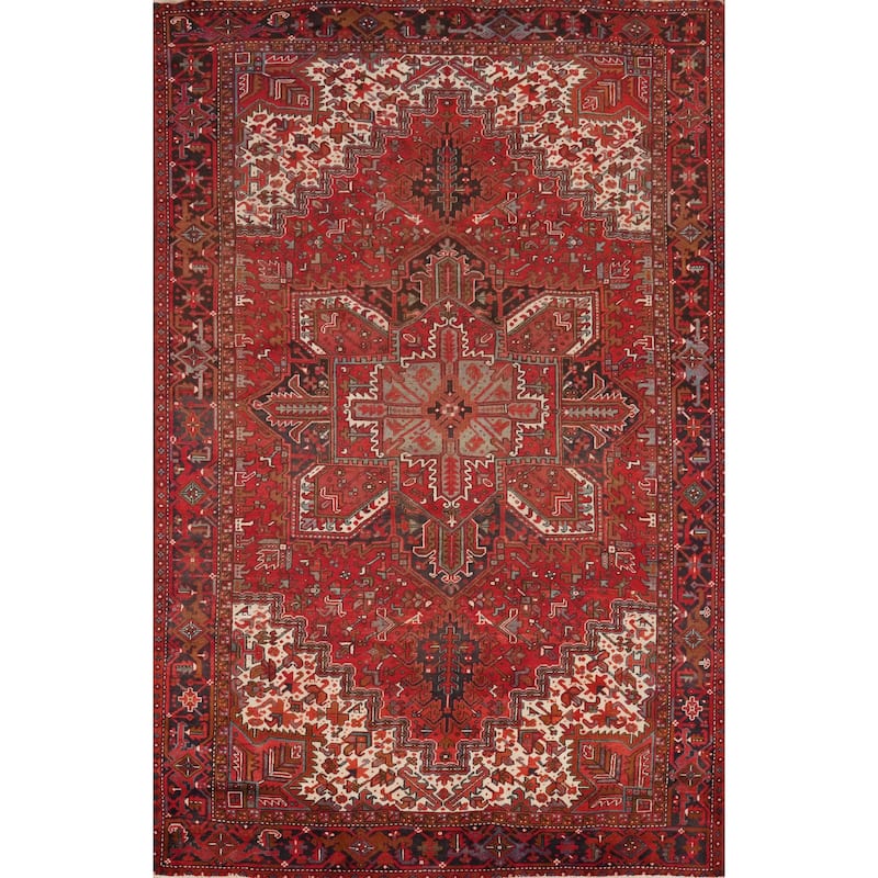 Hand Knotted Oriental 100% Wool Carpet Traditional Medallion Red Heriz Area Rug - 11' 6'' X 8' 7''