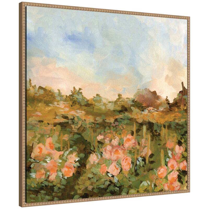 Kate and Laurel Rose Garden by Annie Quigley Framed Canvas Wall Art Print - 30 x 30 - Brown