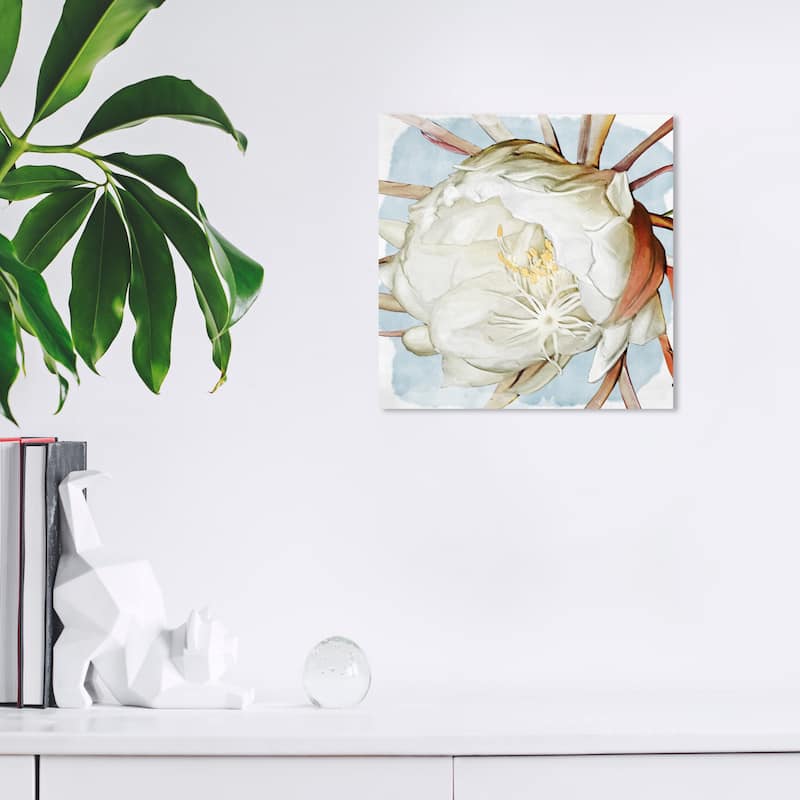 Wynwood Studio Canvas Floral and Botanical Latenight Blossom White and Farmhouse Wall Art Canvas Print - 12 x 12