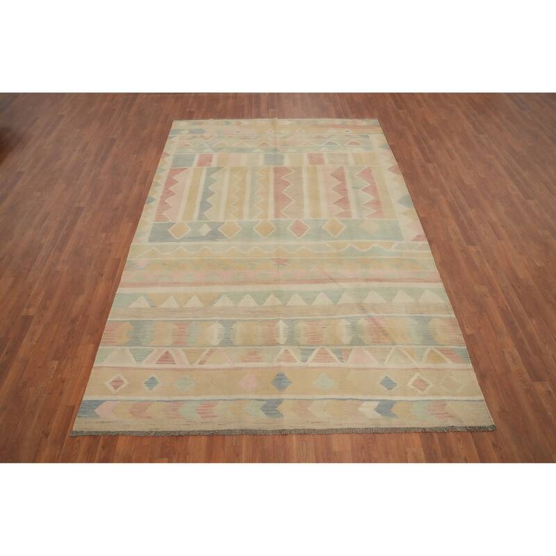 Hand Woven Oriental 100% Wool Carpet Southwestern Tribal Multi-Colored Kilim Area Rug - 9' 9'' X 6' 7''