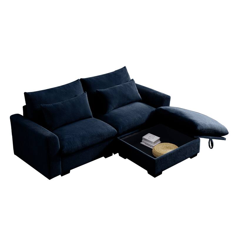Multifunctional Loveseat Set with Storage Ottoman, Modern Sectional Sofa Corduroy Upholstered Couch with Pillows