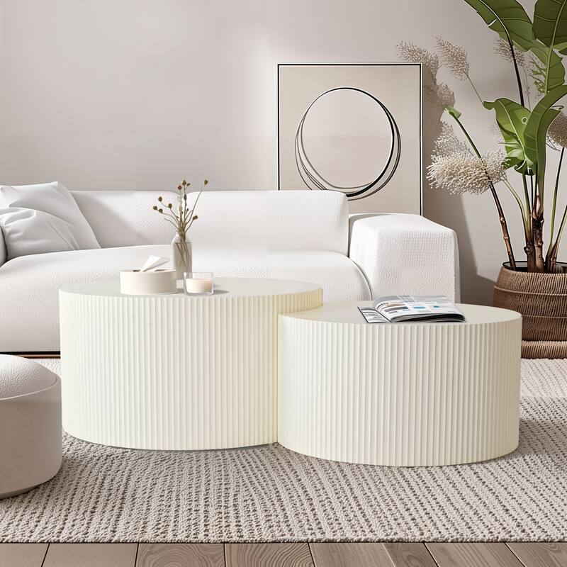 35.83" Stylish and Minimalist Modern Wave Stripe Round Coffee Table.