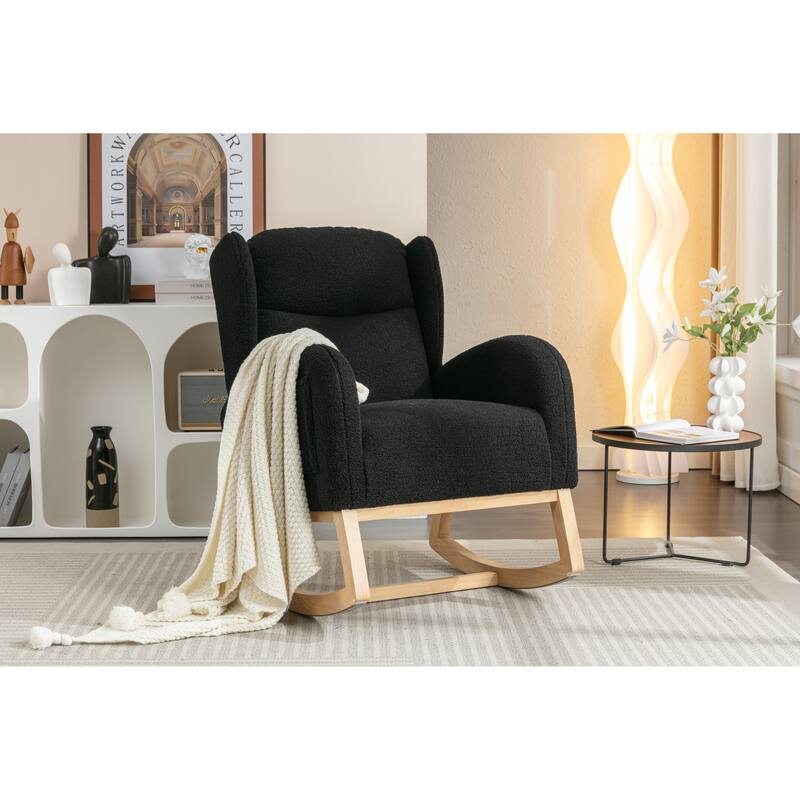 GDFStudio- Harper Modern Tufted Back Teddy Rocking Chair for Living Room or Bedroom Comfort - Black