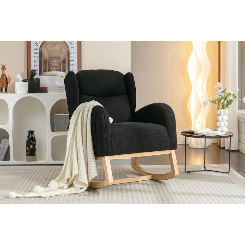 Rocking Chair Nursery, Modern Upholstered Glider Rocker with Side Pocket, High Backrest Accent Armchair for Living Room