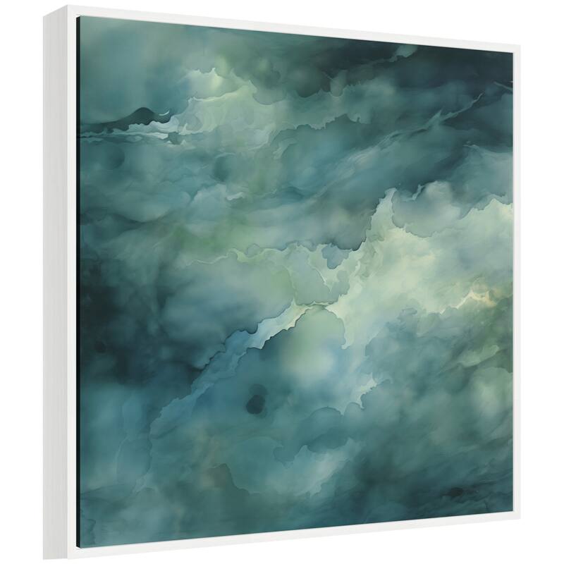 Kate and Laurel Sylvie Rich Green Teal Watery Abstract Framed Canvas by The Creative Bunch Studio - 30x30