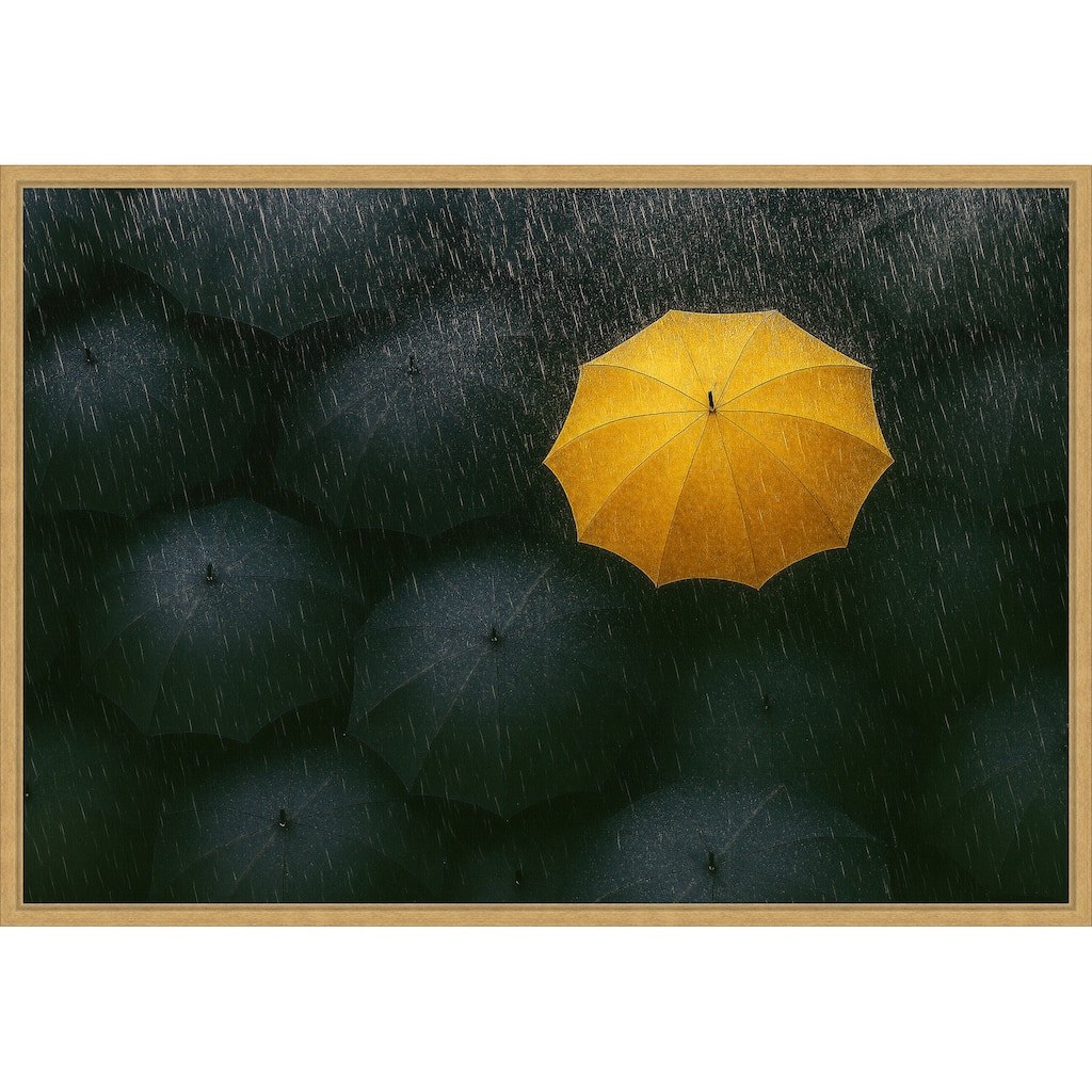 The Yellow Umbrella by Paulo Medeiros Framed Canvas Wall Art Print