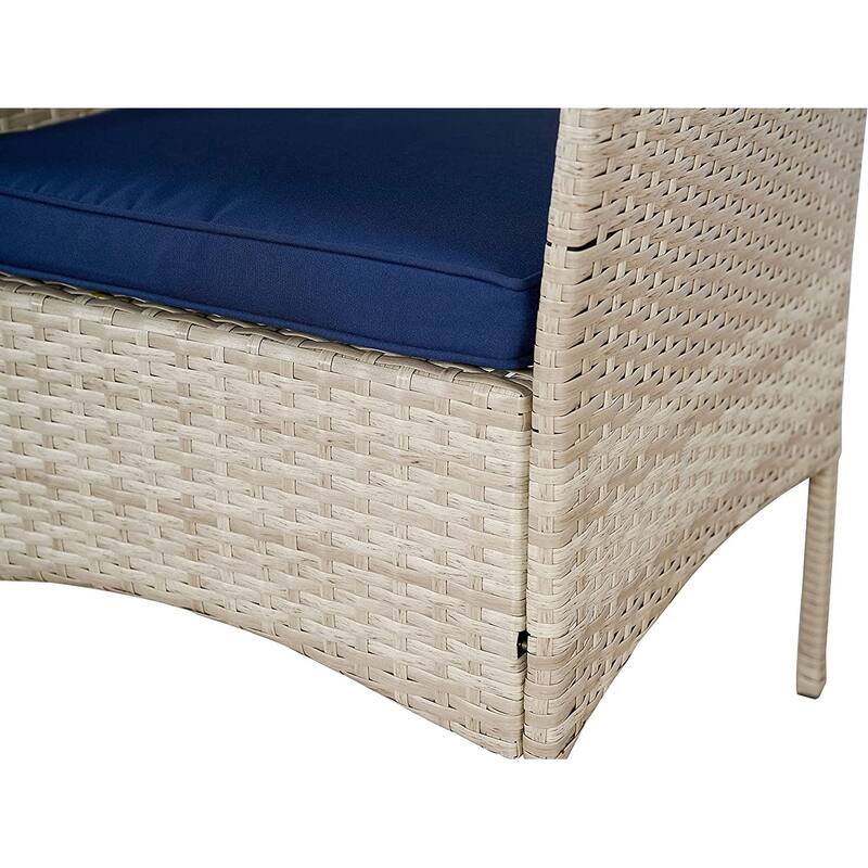 BTEXPERT Tempered Gray/Navy Blue Outdoor Wicker Conversation 3 Piece Bistro Garden Patio Set