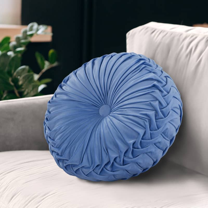 Gianny 18" Round Pleated Pillow - Blue