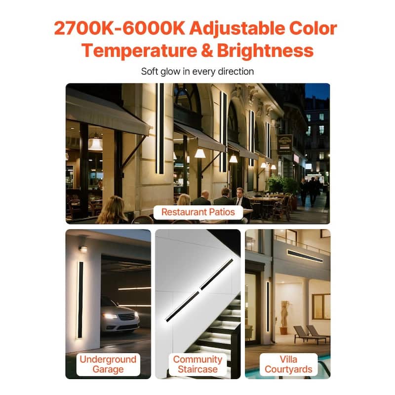47 Inch 2 PCS Outdoor LED Wall Lights with IP65 Waterproof Sconce and Remote Adjustable 2700K-6000K - 47.2 x 4.7 x 1.8 in