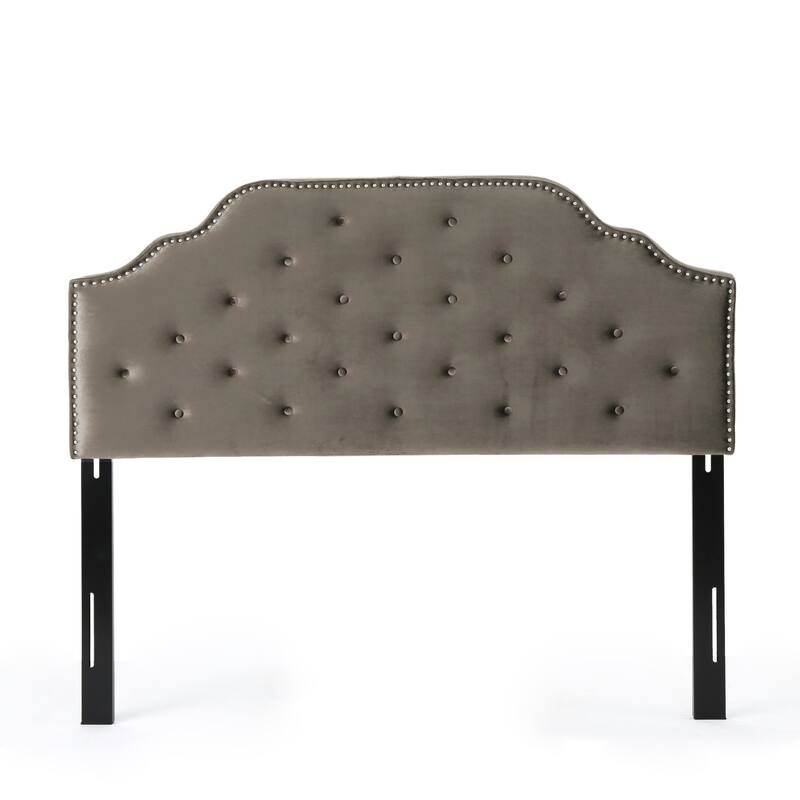 Queen Size Tufted Upholstered Headboard with Nailhead Trim, Velvet Fabric, Adjustable Height, Modern Button Design