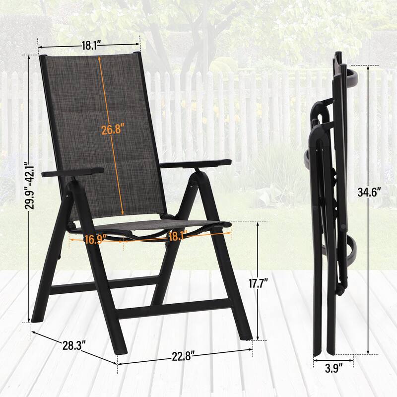 7-Piece Patio Dining Set of Foldable & 7-Angle Adjustable Padded Patio Dining Chairs and 3 Kinds of Patio Tables