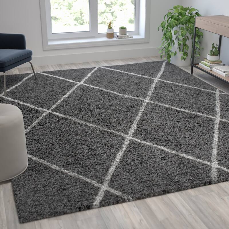 Shag Style Diamond Trellis Area Rug - 8' x 10' - Charcoal/Ivory - Rectangle
