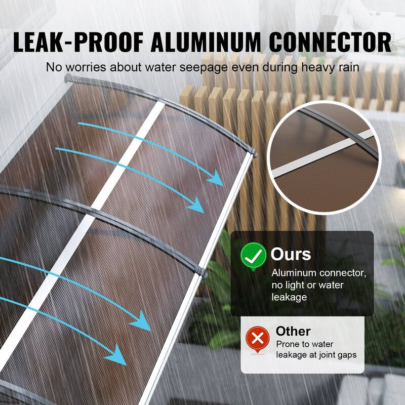 Brown Window Door Awning Canopy with Aluminum Connector Ideal for Protection Against Strong Winds and Heavy Rain