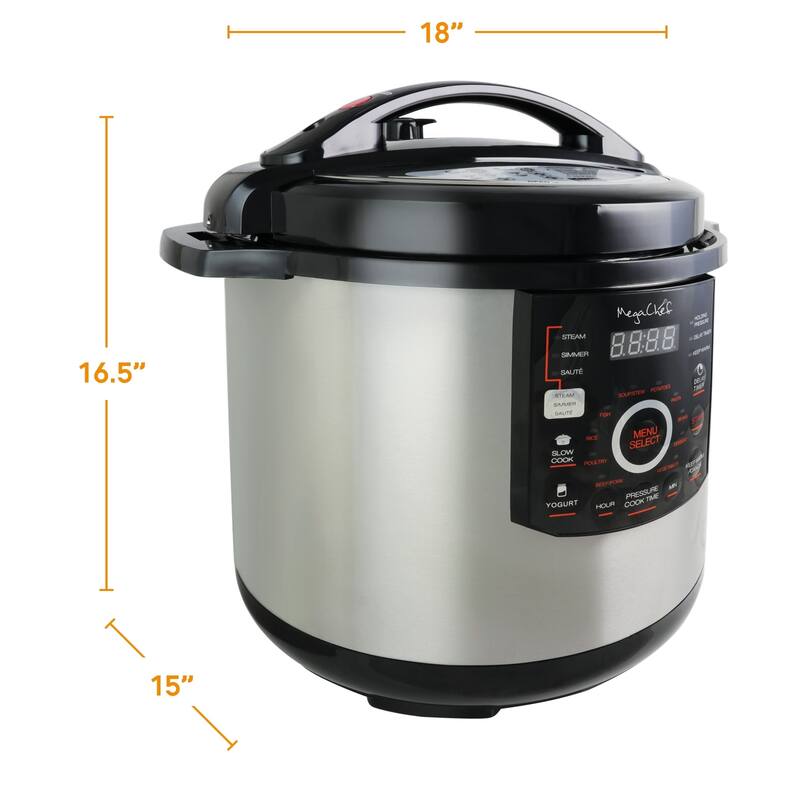 Megachef Digital Pressure Cooker with 12 Quart Capacity- 15 Presets and Glass Lid