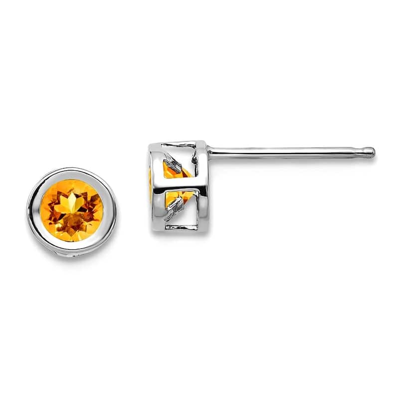 Curata 14k White Gold 4mm Bezel Gemstone Birthstone Stud Earrings - Citrine