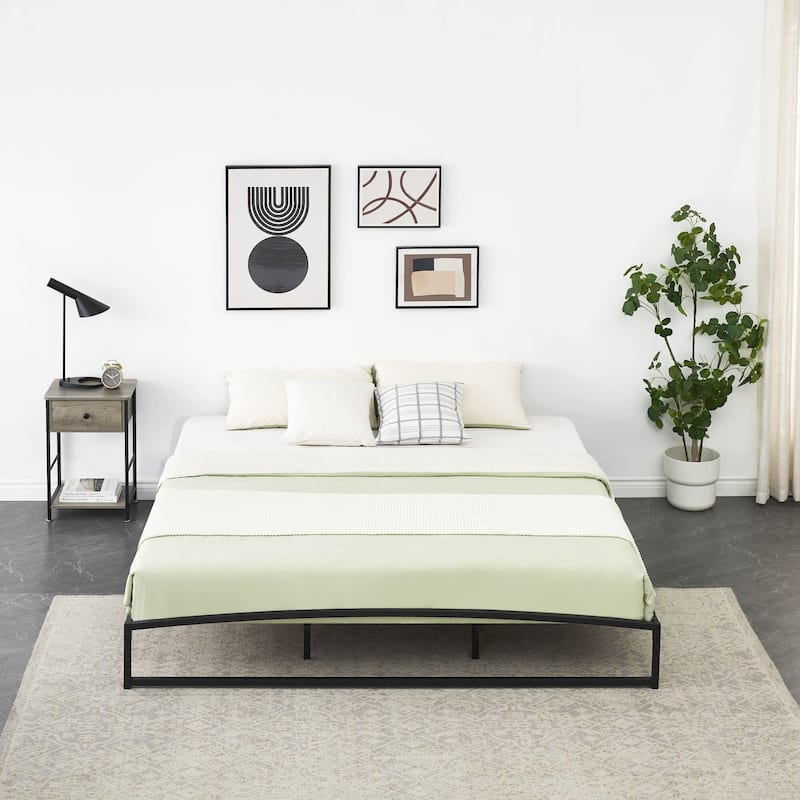 Low Bed Frame，Metal Platform Bed Frame with Arch Design