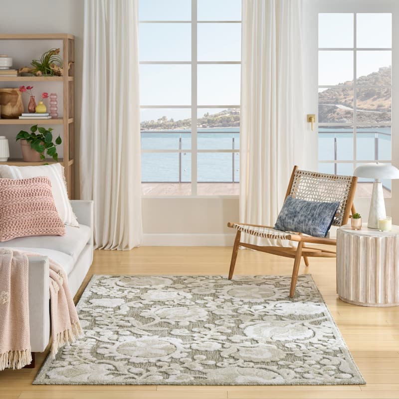 Nourison Aloha Indoor/Outdoor Floral Area Rug - 3'6" x 5'6" - Ivory/Sage