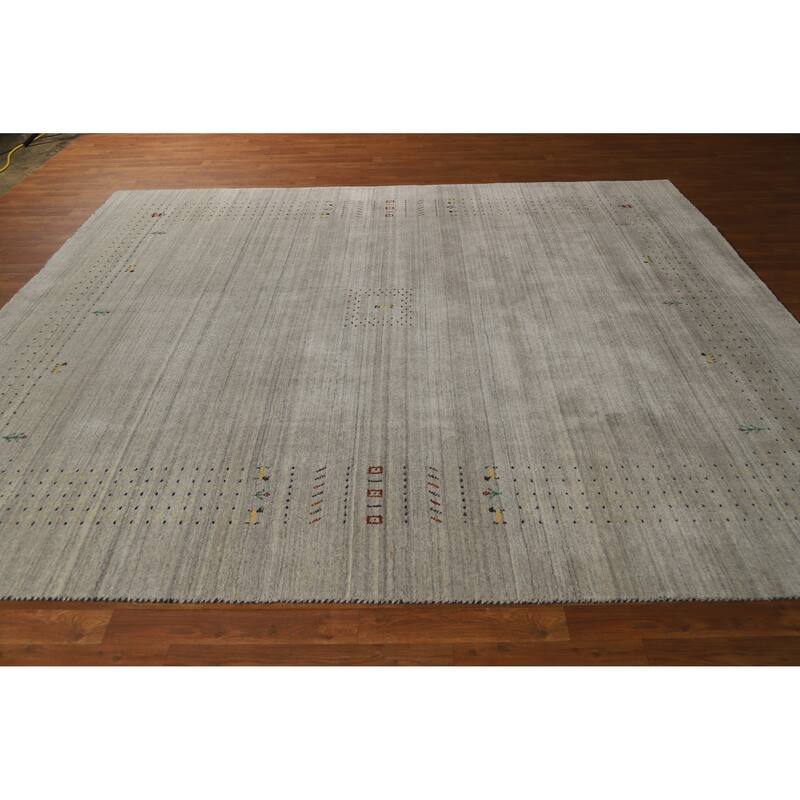 Hand Knotted Oriental 100% Wool Carpet Tribal Tribal Greys & Charcoal Gabbeh Area Rug - 9' 9'' X 8' 0''