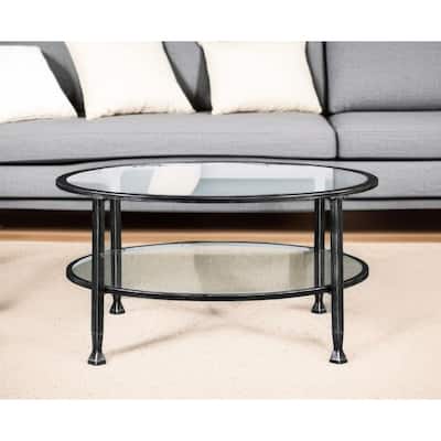 HomeRoots 36" Black Glass And Metal Round Coffee Table - 18" H x 36" W x 36" D
