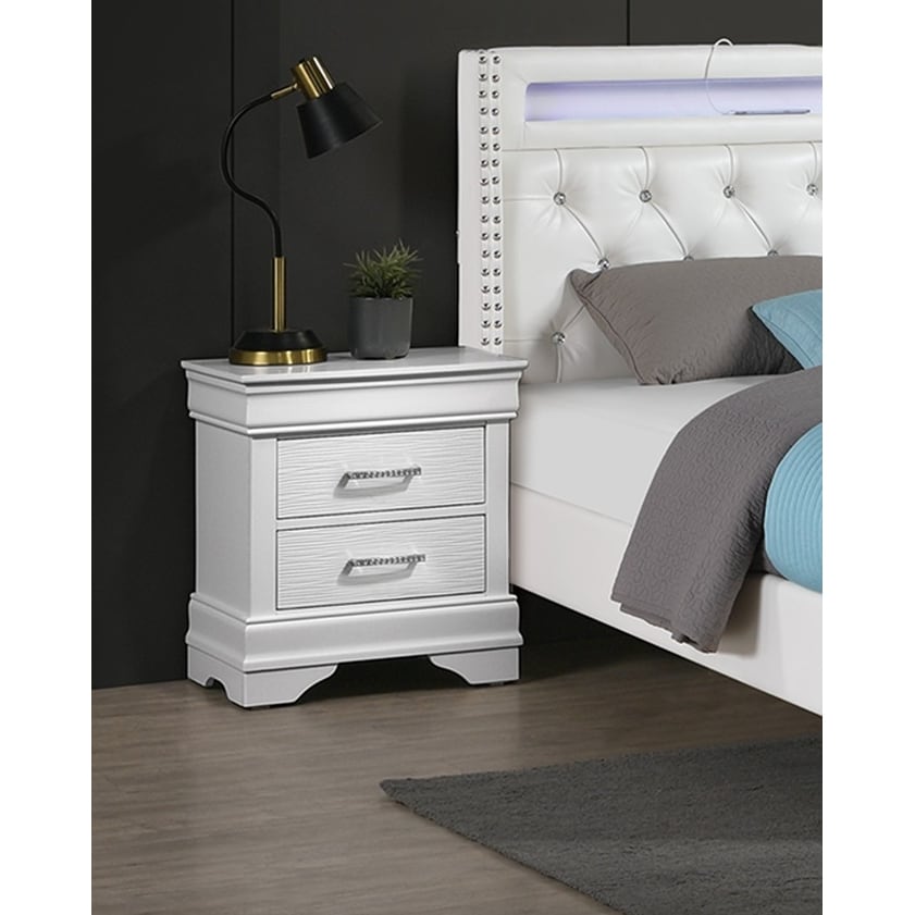 modern sleek bedside table white 1pc nightstand bedroom furniture accent handles spacious drawers