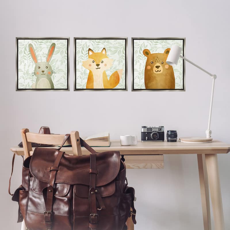 Stupell Joyful Woodland Animals Framed Floater Canvas Wall Art Design By Kim Allen (Set of 3)