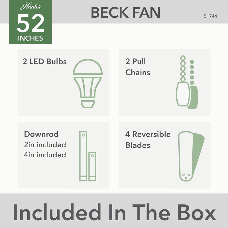 Hunter 52" Beck Ceiling Fan with LED Light Kit and Pull Chain - Transitional, Modern, Farmhouse