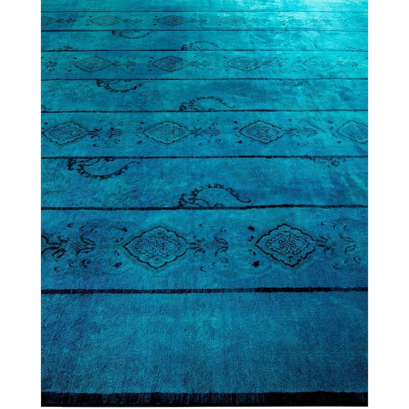Overton Hand Knotted Wool Vintage Inspired Modern Contemporary Overdyed Blue Area Rug - 9' 2" x 11' 1"