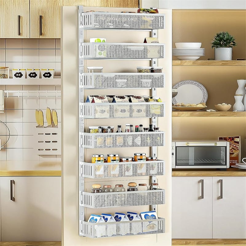 6Tier Over The Door Pantry Organizer with Mesh Baskets Adjustable - 5.51"D x 16.54"W x 63.74"H - White 8-Tier