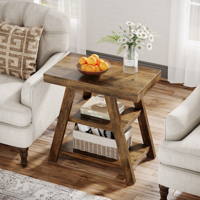 End Table with Storage, Wooden Side Table, Bedside Table for Living Room, Bedroom Small Spaces