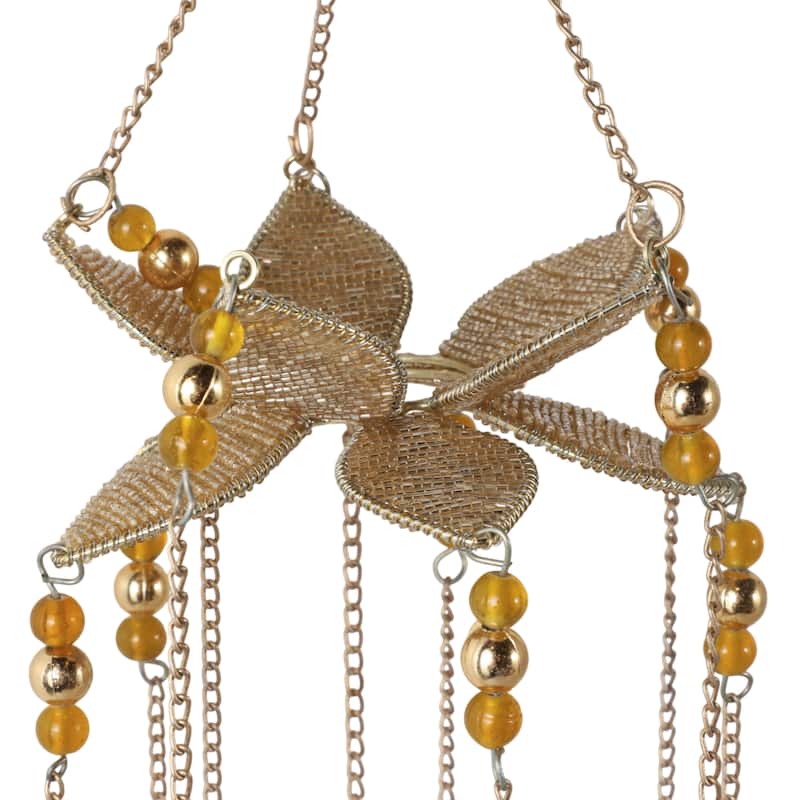 Metal Beaded Mosaic 3D Flower Wind Chime Home Garden Decor - 25" Gold - 6" x 6" x 25"