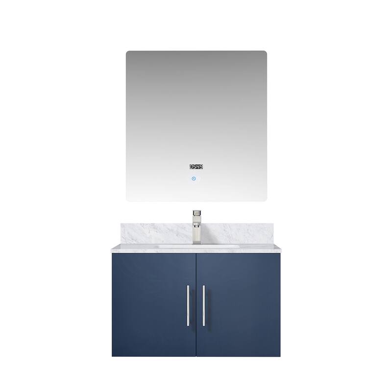 Monte Stainless Steel Bathroom Vanity Set with Marble Top, Chrome Faucet, 30" x 32" Mirror, Scratch & Stain Resistant - 30 in ,Navy Blue,Carrara Marble Countertop - Navy Blue