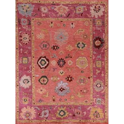 Hand Knotted Oriental 100% Wool Carpet Transitional All-Over Coral Oushak Area Rug - 9' 8'' X 8' 2''