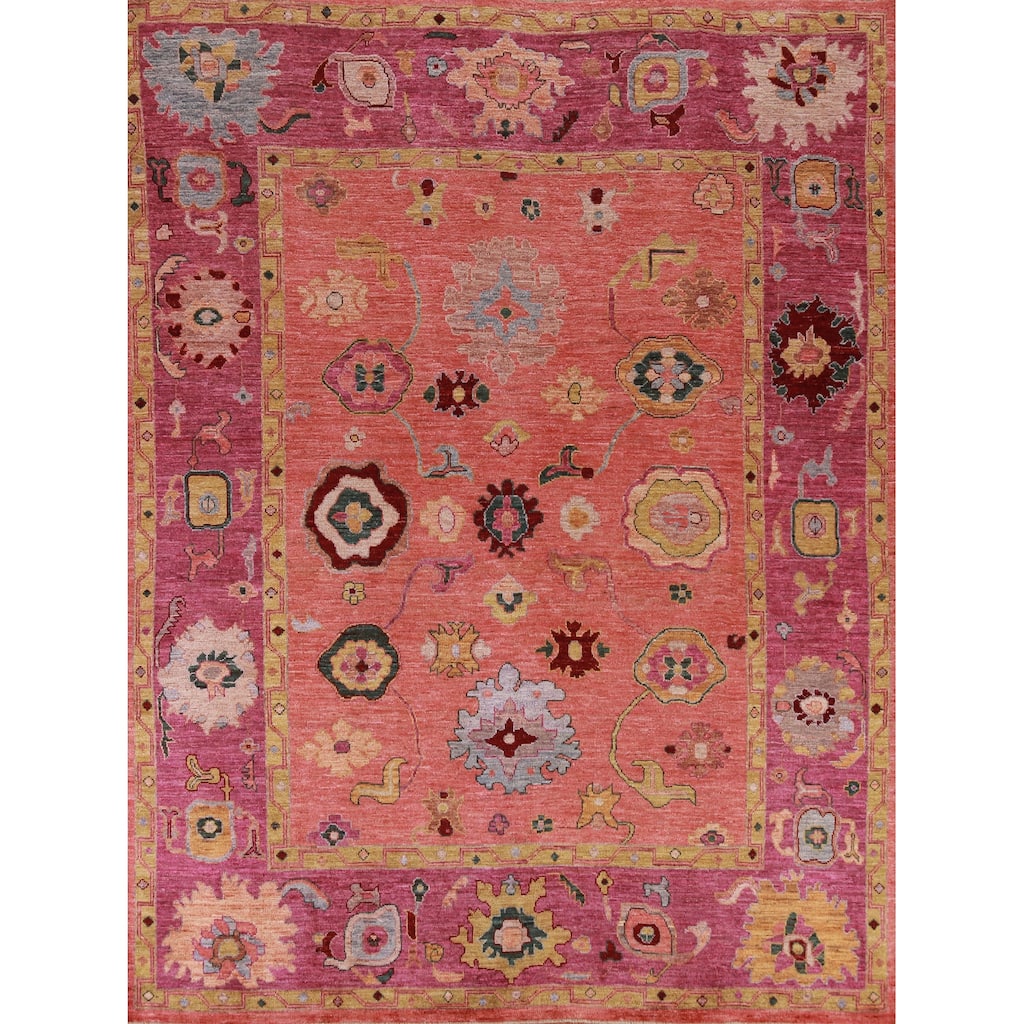 Hand Knotted Oriental 100% Wool Carpet Transitional All-Over Coral Oushak Area Rug - 9' 8'' X 8' 2''