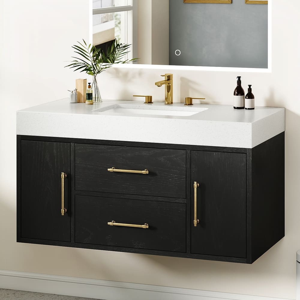 Moasis 40"/48" Wide Floating Wall Mounted Bathroom Vanity with 2 Drawers & 2 Storage Cabinet