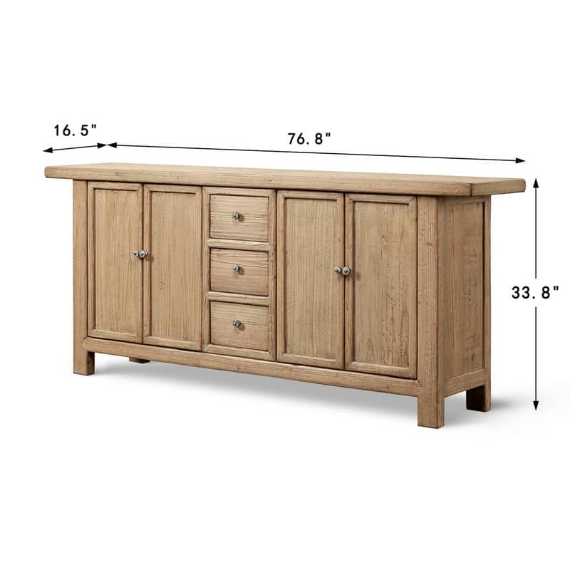 77" Long Three Drawers Sideboard Weathered Natural