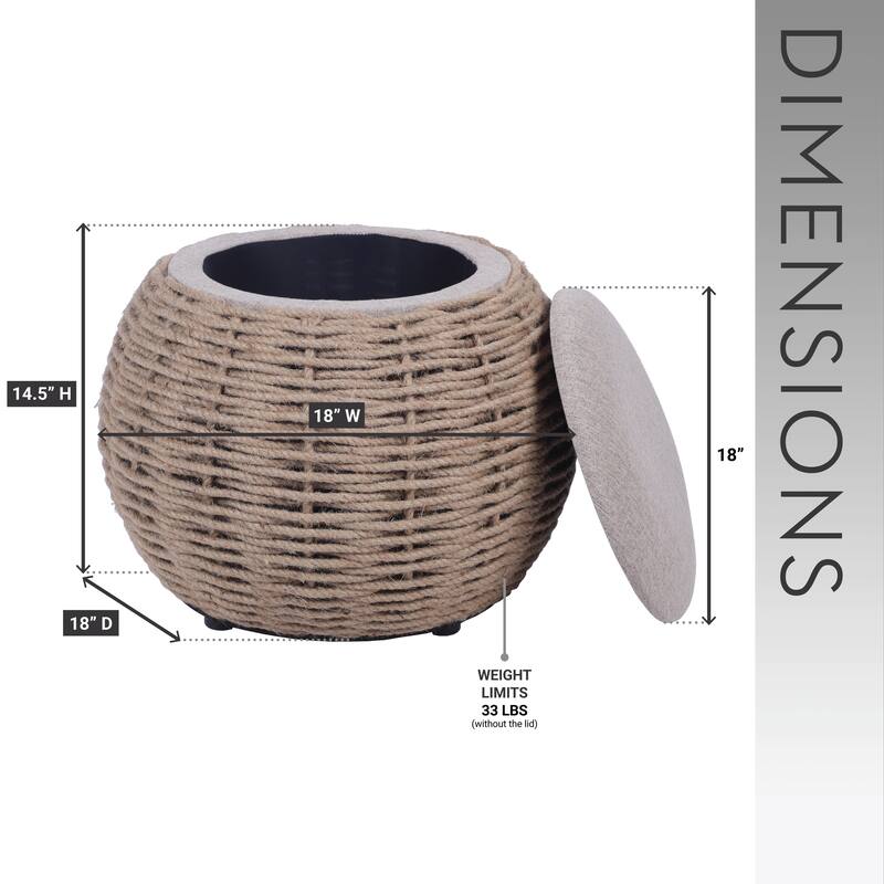 Natural Woven Ottoman with Storage - Natural Wood+Brown