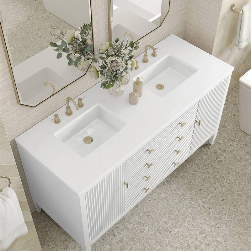 James Martin Vanities Myrrin 60" Double Vanity, Bright White - White Zeus.