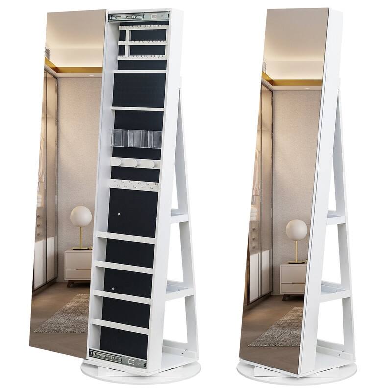 White Mirror Storage Cabinet 5 Shelves Rotatable
