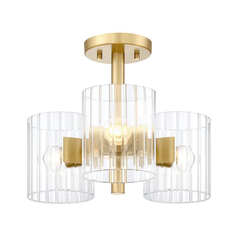 Aries 15 in. 3-Light Brushed Gold Transitional Semi Flush Mount Light
