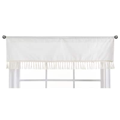 Ivory Neutral Boho Bohemian Collection Window Curtain Valance - Solid Cream Off White Farmhouse Chic Minimalist Tassel Cotton
