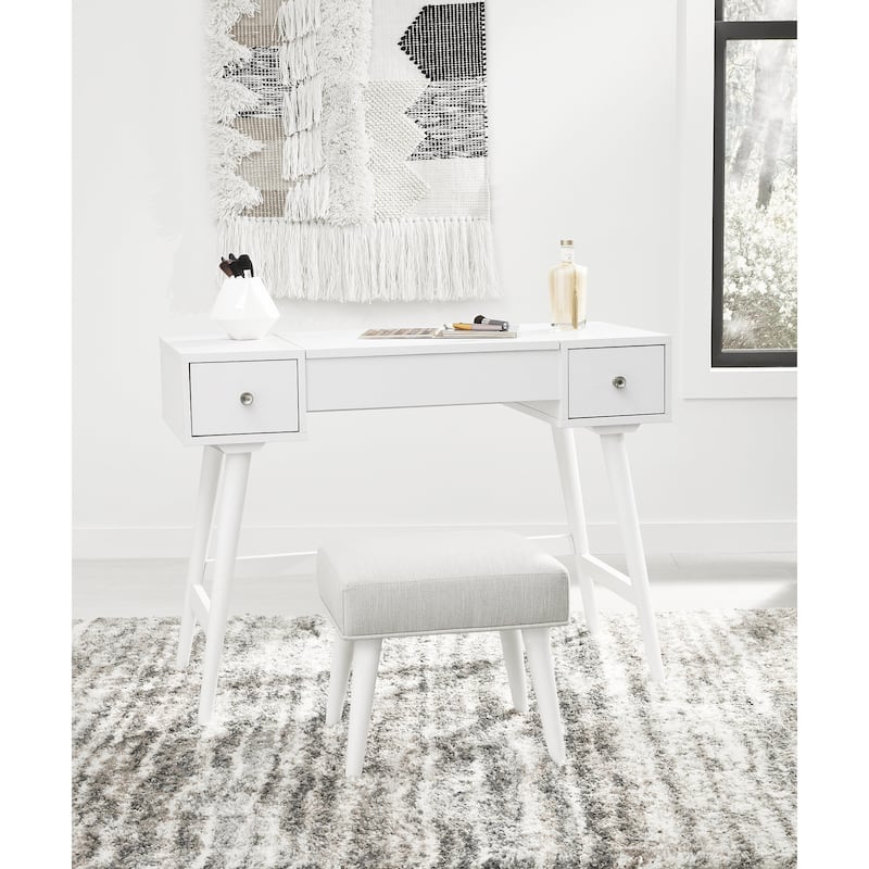 Signature Design by Ashley Thadamere Vanity with Stool - White