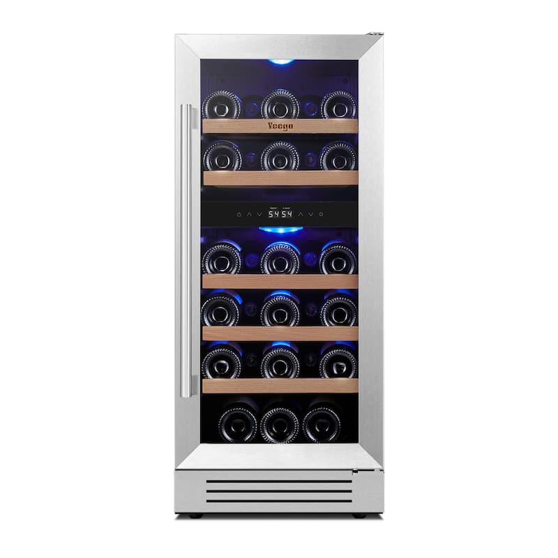 15 Inch Wine/Beverage Refrigerator Cooler 28 Bottles TWO Zones Built-in/Freestanding Wine Rack