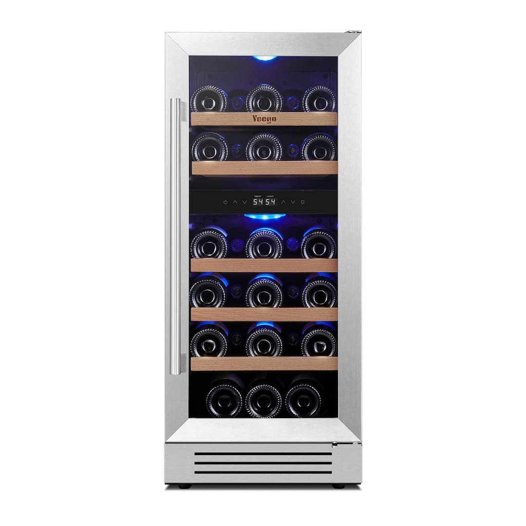 15 Inch Wine/Beverage Refrigerator Cooler 28 Bottles TWO Zones Built-in/Freestanding Wine Rack