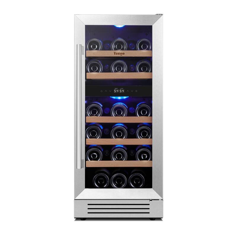 Yeego 14.8 in.28-Bottle Dual Zone Wine Cooler Refrigerator Fridge with Built-In/Freestanding Design - Right Handle