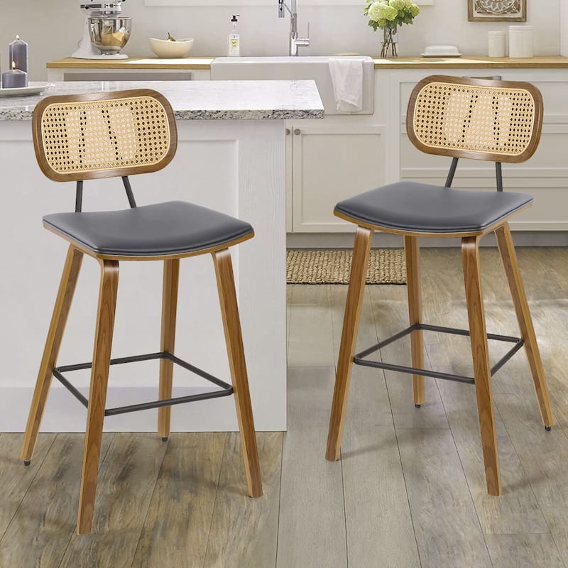 26" Upholstered Wood Counter Height Bar Stools - 17.7"W x 19.5"D x 35.1"H