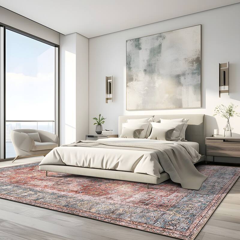 World Rug Gallery Vintage Inspired Distressed Machine Washable Area Rug
