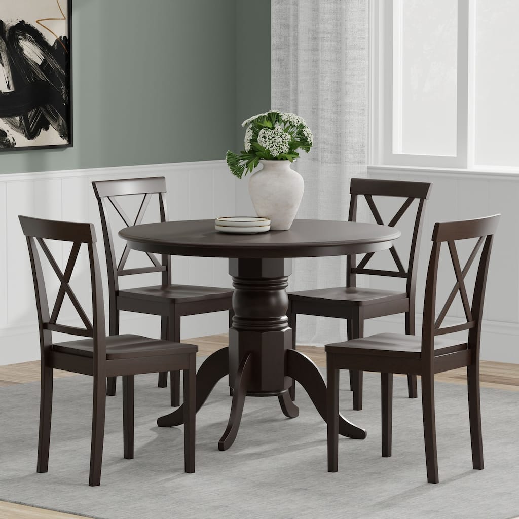 5-Piece Dining Set, 42" Round Pedestal Table and X-Back Chairs