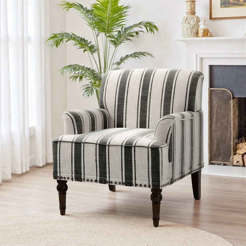 Linen Upholstered Armchair Nailhead Trim Accent Chair