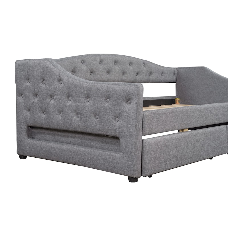 Roomfitters Full/Twin XL Size Upholstered Daybed with Trundle and Ambient Light Feature