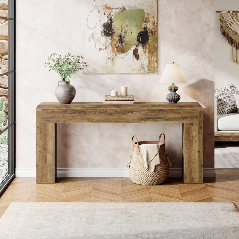 Industrial Rustic Brown Extra Long 70.9" Console Table for Entryway